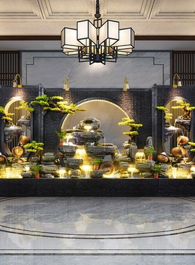 水幕墙流水公司室内客厅鱼池景观别墅庭院风水轮假山喷泉招财摆件