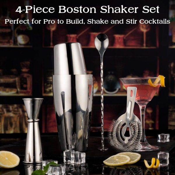 新款入门级不锈钢调酒器4件套波士顿鸡尾酒调制工具包三段摇酒壶,淘宝优惠券,粉丝福利购,淘宝优惠卷