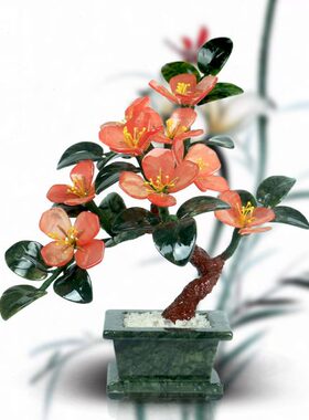 天然玉石梅花树摆件盆景桃花树影楼中式风格创意餐桌装饰桌面摆件