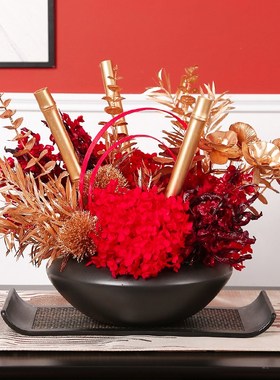 高档酒店餐桌花转盘摆花喜庆结婚仿真花圆形圆桌餐厅桌面中间假花