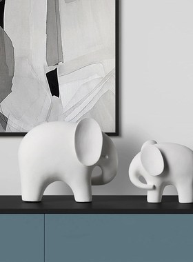 陶瓷白色大象工艺品家居饰品客厅酒柜办公室玄关装饰乔迁新居摆件