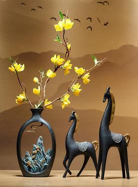 新中式花瓶轻奢高档客厅桌面插花餐桌装饰品办公室博古架摆件高级