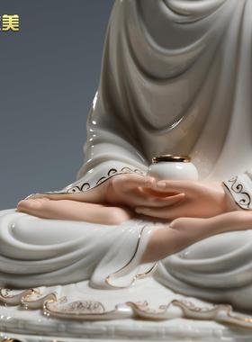 微美陶瓷12至19寸云莲座成道佛精工彩三宝佛如来释迦牟尼佛像摆件