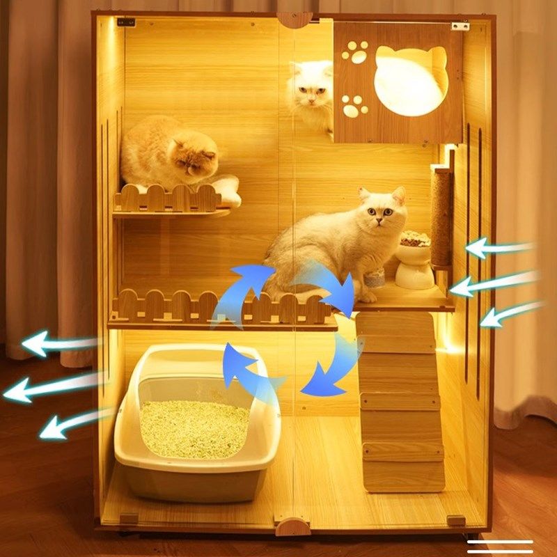 家用室内猫别墅猫笼子实木超大自由空间豪华猫舍爬架一体猫柜猫窝,淘宝优惠券,粉丝福利购,淘宝优惠卷