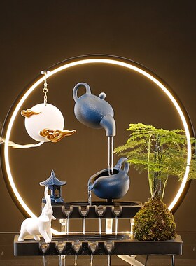 陶瓷自动循环水玻璃鱼缸流水增氧摆件鱼盆喷泉瀑布室内家用造景观