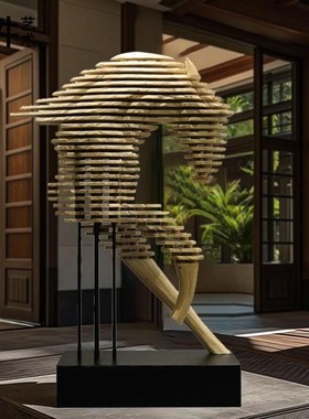 大型落地木雕马头摆件酒店商业美陈装饰动物艺术小品抽象雕塑