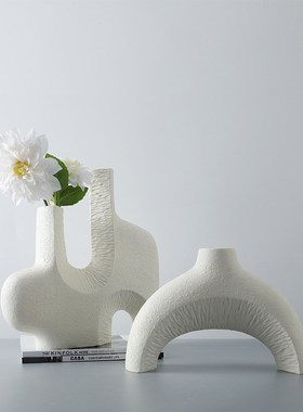 粗陶瓷几何花瓶摆件现代简约家居客厅样板房酒店桌面送礼装饰品