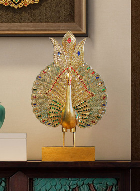 异丽孔雀开屏家居饰品摆件东南亚风格工艺品客厅玄关招财装饰摆设