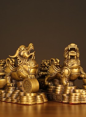 铜貔貅摆件一对黄铜招财貔恘大号皮丘财富归来客厅办公室礼品家居