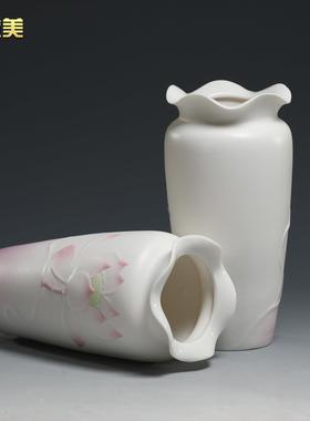 微美陶瓷粉莲供佛荷叶花瓶家用佛堂插花用佛前莲花线 线香供香筒