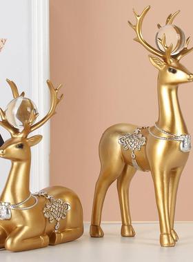 欧式复古招财麋鹿摆件 创意乔迁房间酒柜客厅家居装饰品结婚礼物