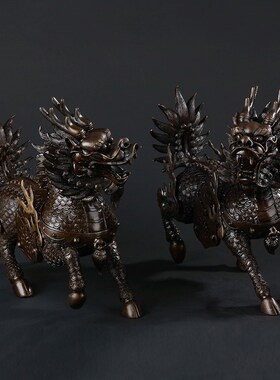 大仕缘铜工艺品客厅办公室摆件招财瑞兽乔迁开业礼品火焰麒麟一对