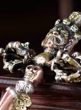 佛前用品尼泊尔进口手工三色铜供具金刚橛 室内五股金刚杵