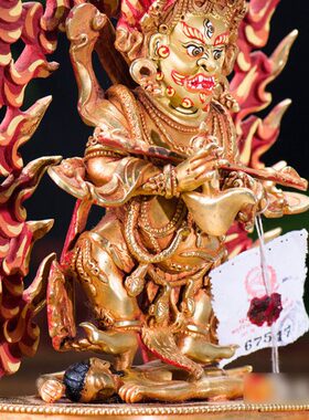 雕花全铜 尼泊尔 二铜像鎏像 7寸臂玛哈嘎啦金铜像