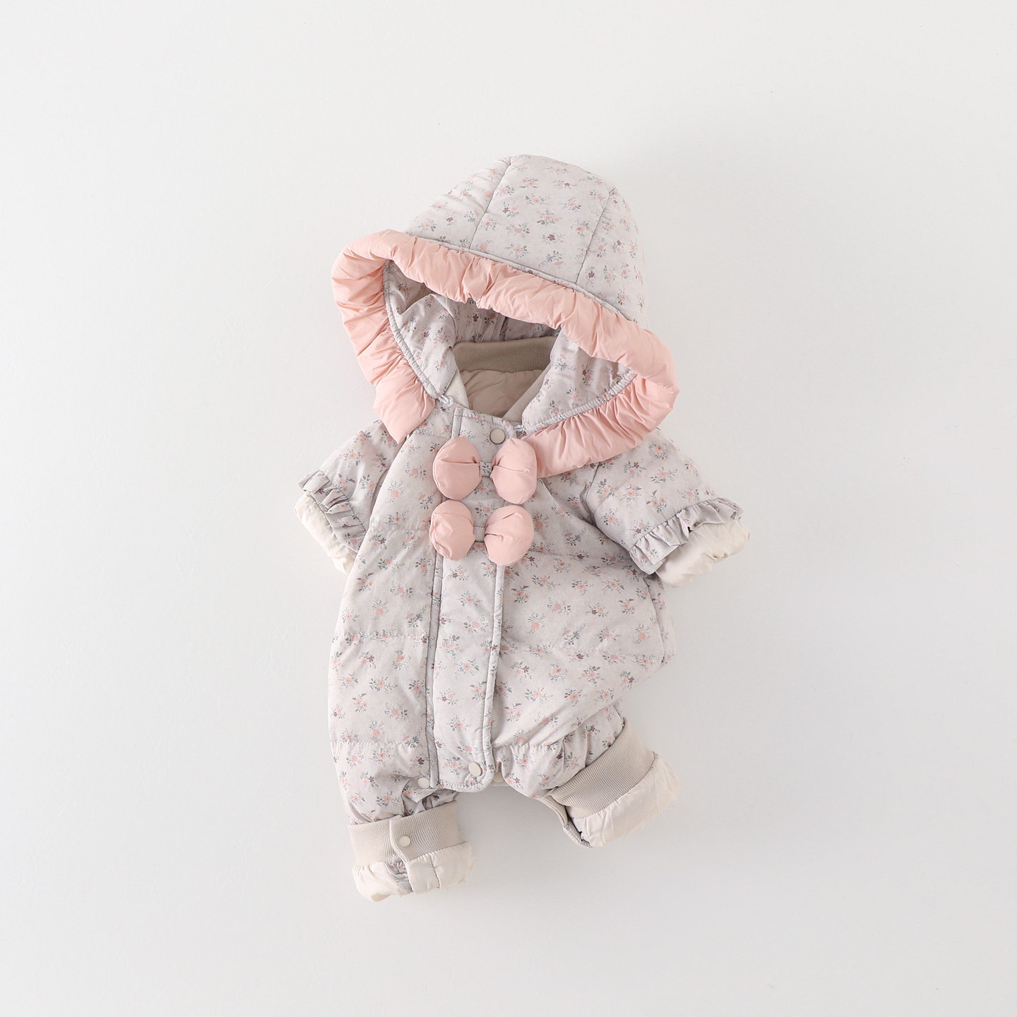 婴儿连体羽绒服冬季女宝宝冬装保暖摘帽衣服新生儿加厚羽绒外出服 - 图1