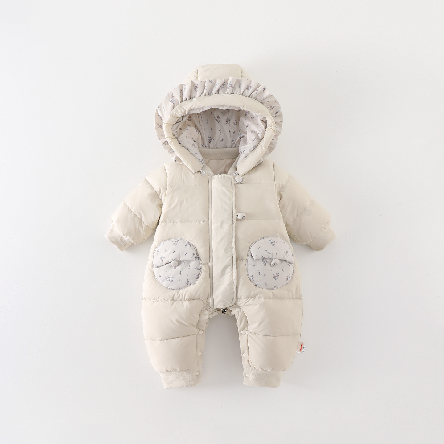 婴儿连体羽绒服冬季女宝宝冬装保暖摘帽衣服新生儿加厚羽绒外出服 - 图0