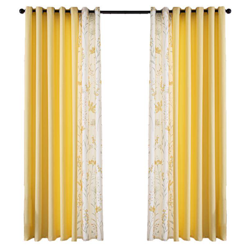 田园清新拼色棉麻布料飘窗落地透光窗帘印花布阳台客厅成品半遮光 - 图3