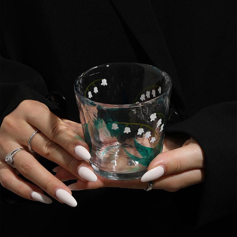 {铃兰花开 随风轻} 中古VINTAGE手绘玻璃杯硝子 日式侘寂茶杯酒杯 - 图1