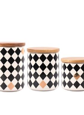 北欧现代简约家居陶瓷大理石纹密封罐样板房间餐厅厨房储物罐装饰