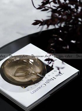 现代简约轻奢水晶圆形烟灰缸摆件样板房售楼处客厅茶几软装饰品