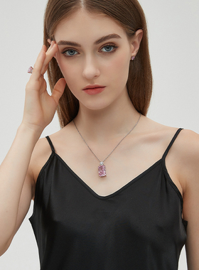 LEQIYUAN方形糖项链桃花粉转运D项链女锁骨链锆石小众百搭轻奢礼