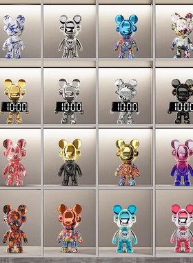 时钟熊钟表台式暴力熊公仔摆件电子钟玄关客厅电视柜酒柜子装饰品