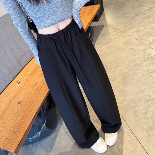 灰色西装阔腿裤女2026春夏高腰休闲抽绳弯刀裤垂坠感酷飒风直筒裤 - 图2