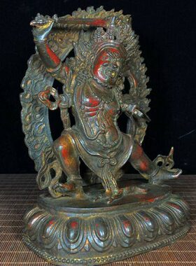 办公室装饰摆件古玩背家居臂玛哈嘎大纯铜黑二光天收藏神像铜像拉