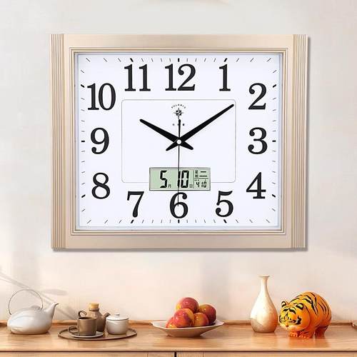 北极星中式挂钟客厅静音家用简约挂墙钟表方形日历卧室办公石英钟 - 图0