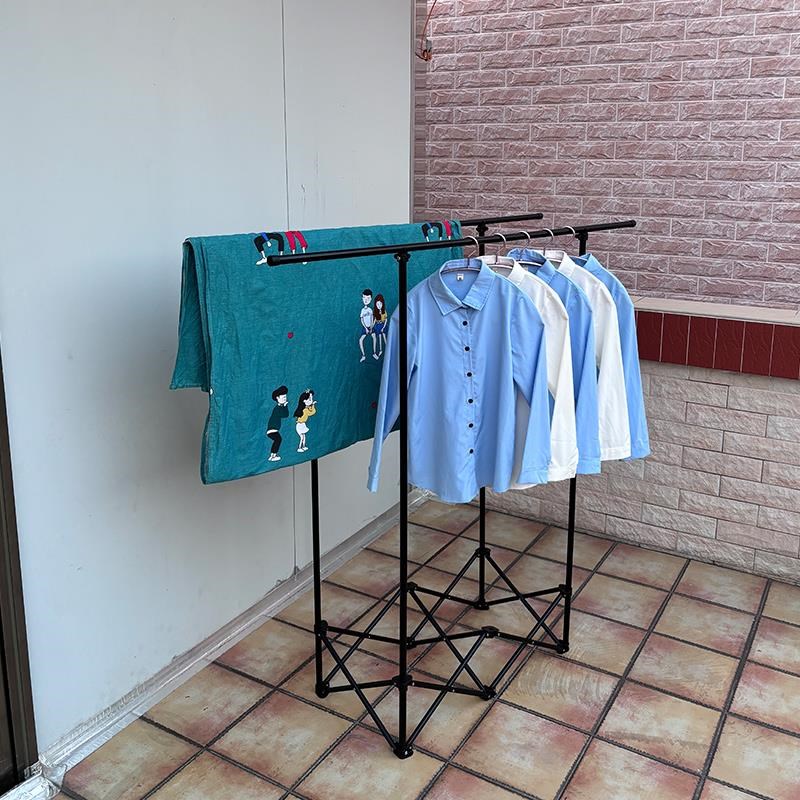 晾衣架可折叠不占地落地阳台室内家用小户型晒杆S不锈钢免安装被 - 图1