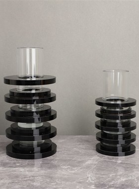 新中式黑色水晶花器花插样板房售楼部卧室书房客厅桌面玄关饰品