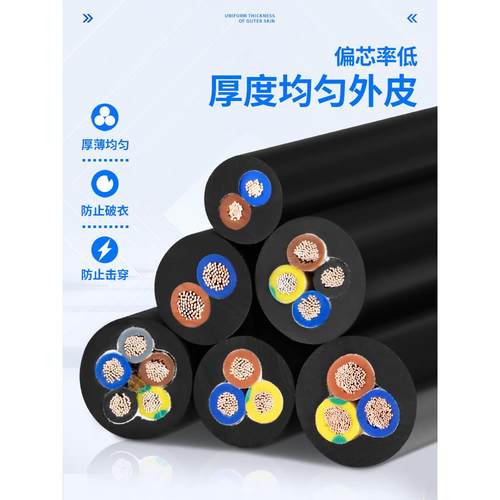纯铜RVV电缆线2 3 4 5多芯0.75 1.5 2.5 4 6平方控制电源软护套线 - 图1