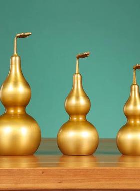 铜葫芦纯黄铜摆件开盖开口空心家用玄关大号客厅办公室送老人礼物