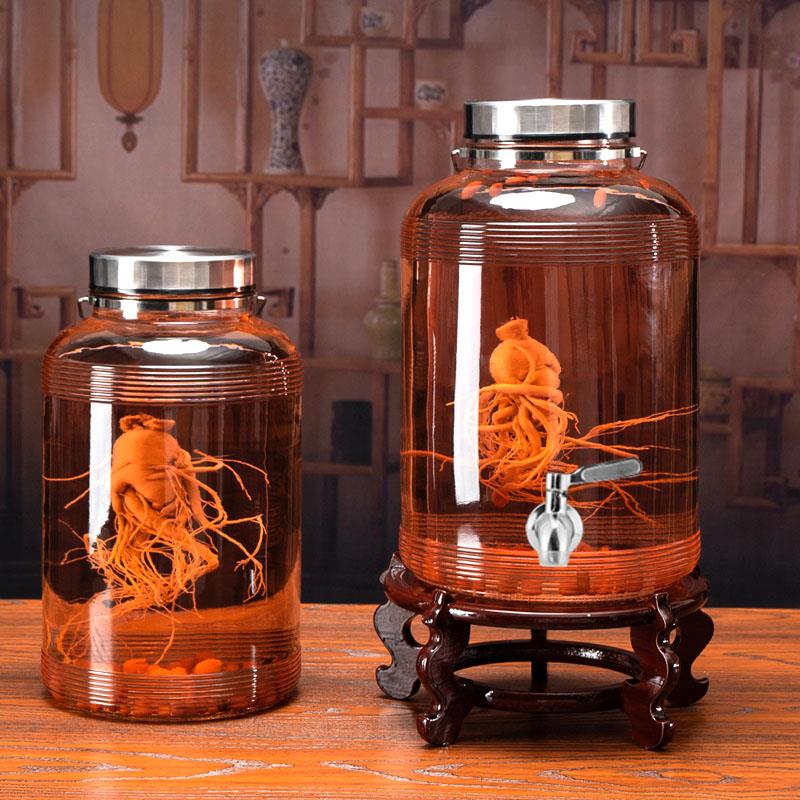 Special wine bottle sealed jar glass container for soaking wine, thickened wine jar, 10kg 20kg bottle with faucet for soaking wine
