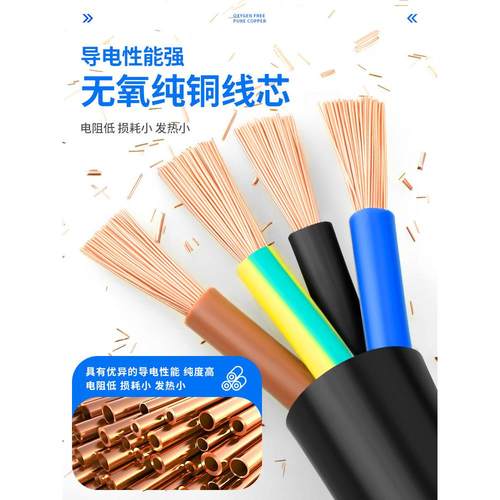 纯铜RVV电缆线2 3 4 5多芯0.75 1.5 2.5 4 6平方控制电源软护套线 - 图0