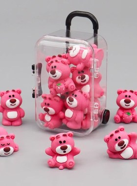 网红迷你草莓熊玩偶公仔摆件汽车桌面模型儿童2025爆款玩具夜光