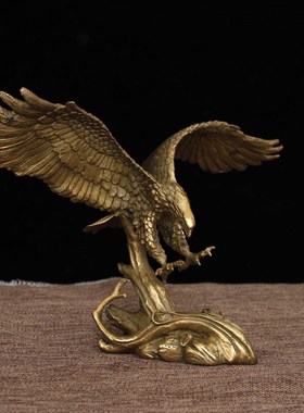 古叶家居纯黄铜宏图老鹰摆件办公室家居桌面中式工艺品装饰品