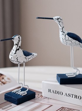 地中海装饰创意木质裂纹海鸟三件套装饰拍摄道具饰品家居桌面摆件