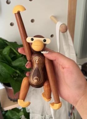 创意实木猴子摆件小挂件木质洞洞板装饰木偶家居儿童房吉祥物玩偶