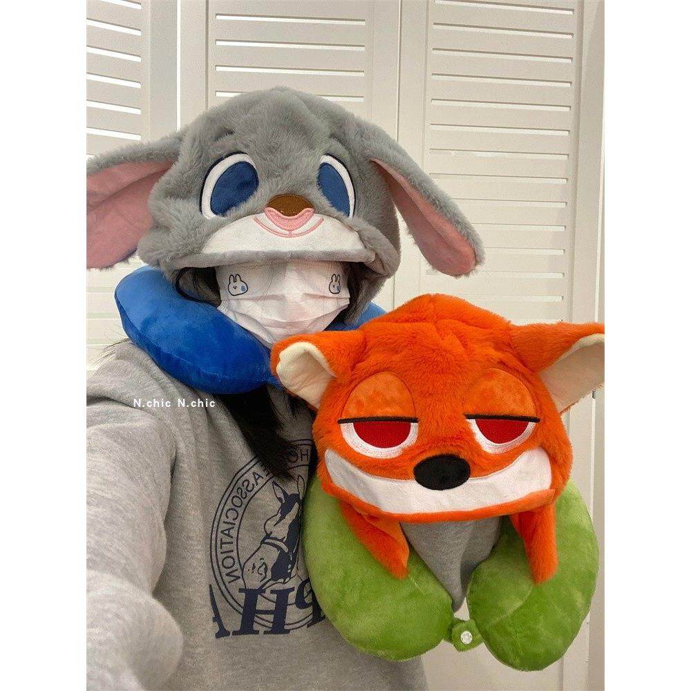 毛绒帽子情侣可爱卡通连帽U型枕飞机旅行枕办公室午睡U型枕护颈枕,淘宝优惠券,粉丝福利购,淘宝优惠卷