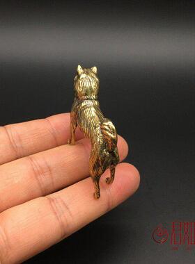 实心黄铜小狗摆件 全铜迷你翘尾巴可爱小铜狗狼狗铜狗动物小铜件