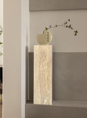 天然大理石底座雕塑台客厅民宿摆件中古风黄洞石柱子装饰墩子落地