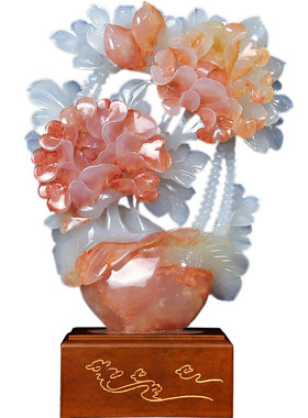 玉石摆件牡丹花富贵平安新房家居客厅玄关桌装饰摆设Y中式乔迁礼