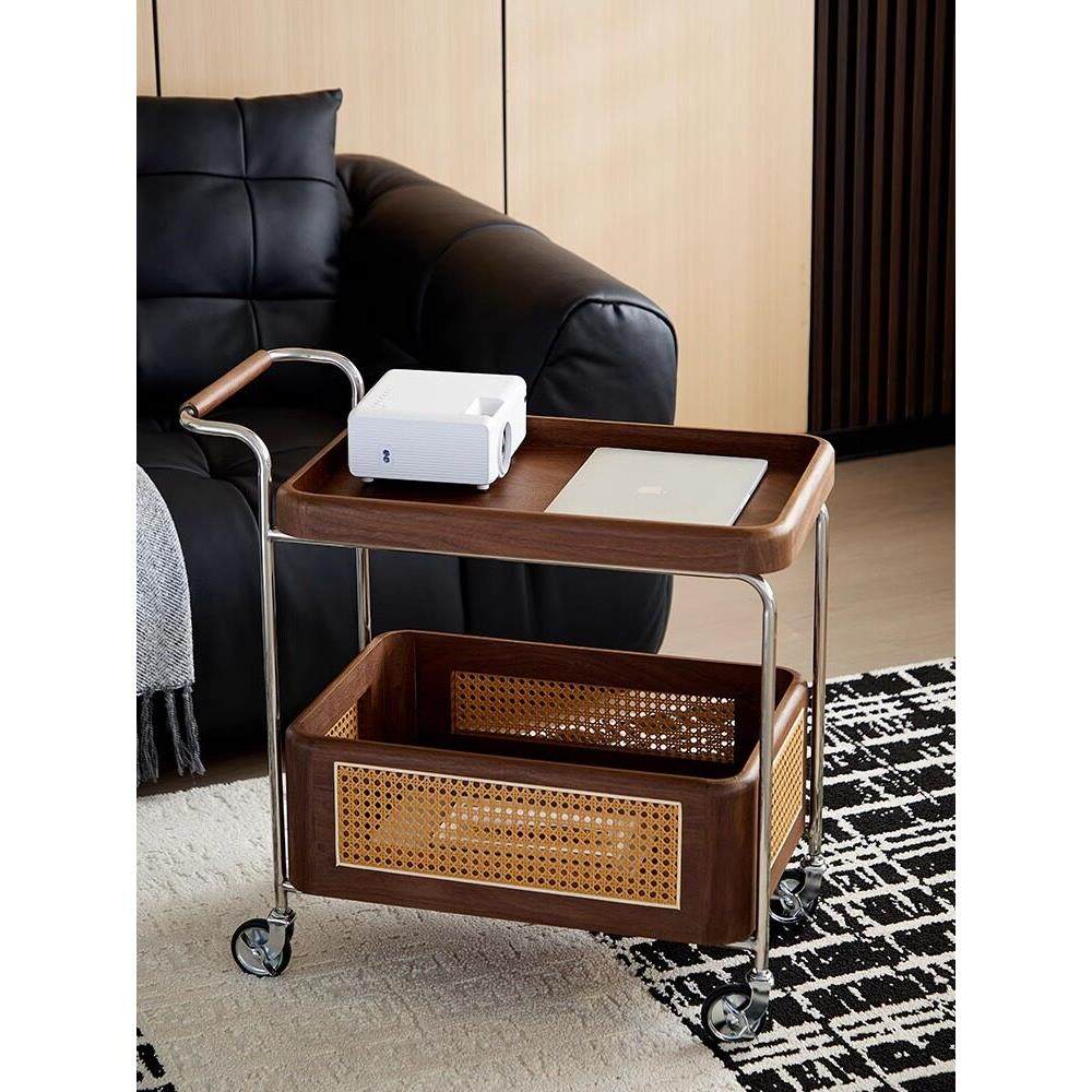 中古实木边几可移动小户型高级藤编极简复古侘寂风沙发茶几小推车,淘宝优惠券,粉丝福利购,淘宝优惠卷