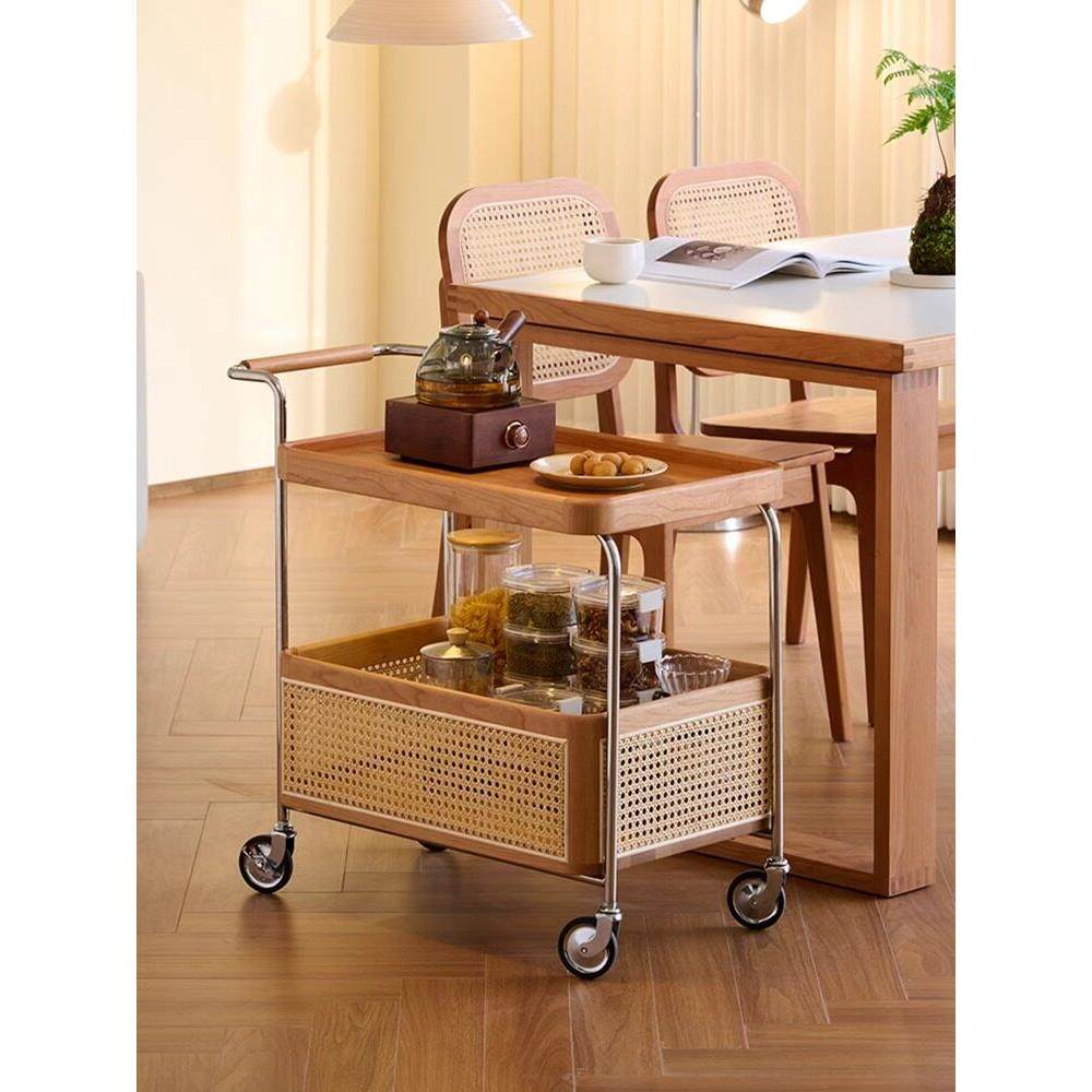 中古实木边几可移动小户型高级藤编极简复古侘寂风沙发茶几小推车,淘宝优惠券,粉丝福利购,淘宝优惠卷