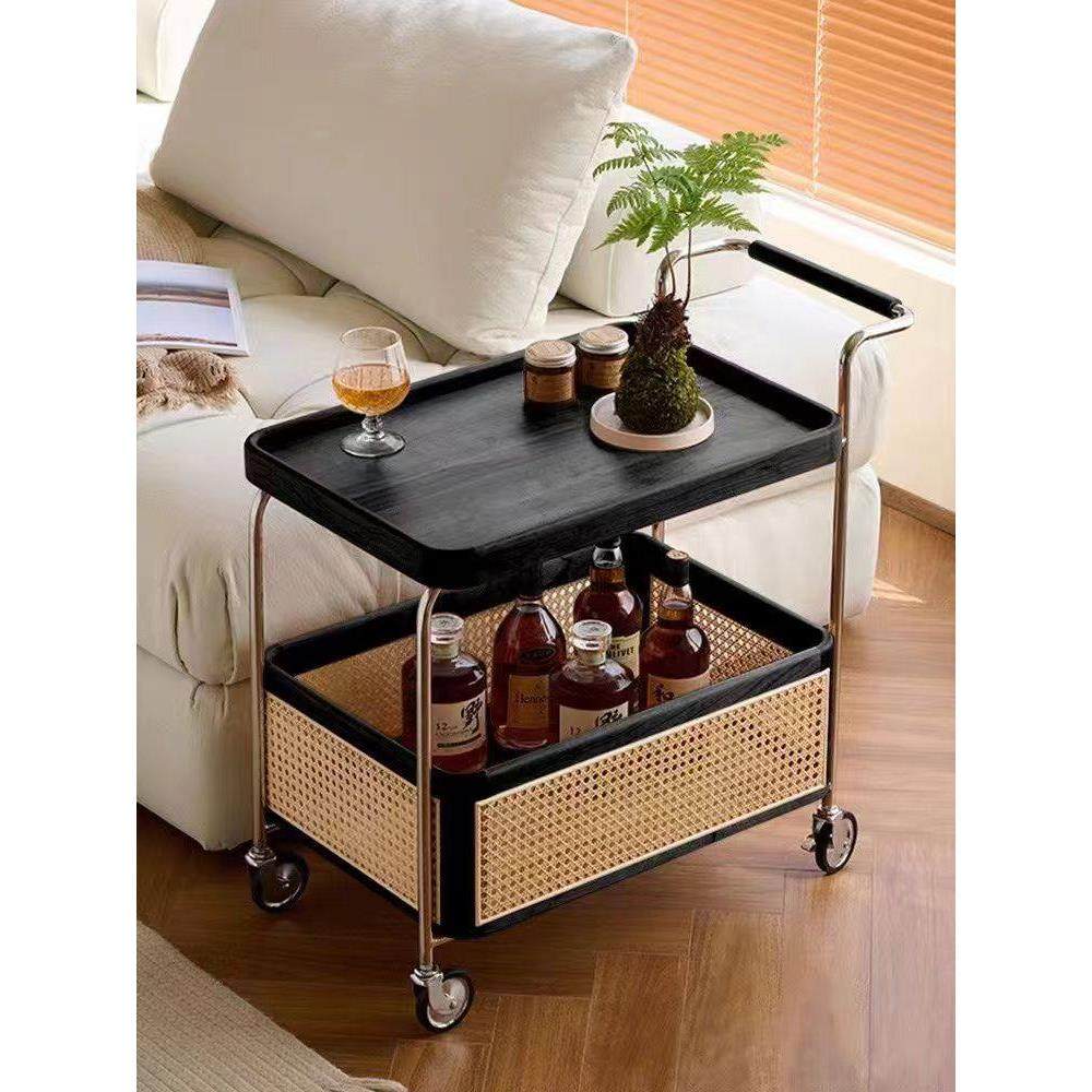 中古实木边几可移动小户型高级藤编极简复古侘寂风沙发茶几小推车,淘宝优惠券,粉丝福利购,淘宝优惠卷