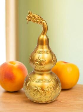 全黄铜龙头葫芦招财进宝开口空心纯铜大葫芦龙头貔貅葫芦客厅摆件