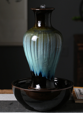 陶瓷流水器循环水加湿器喷泉创意办公室桌面客厅茶几花瓶装饰摆件