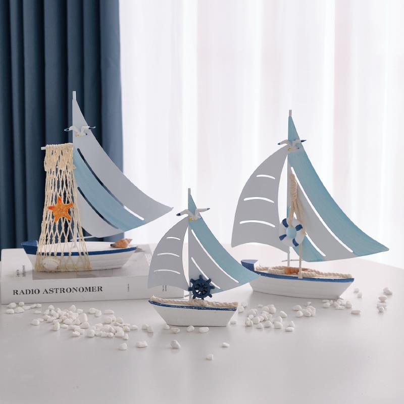 地中海帆船模型一帆风顺摆件木质铁皮小船工艺船书桌海洋风装饰品 - 图1