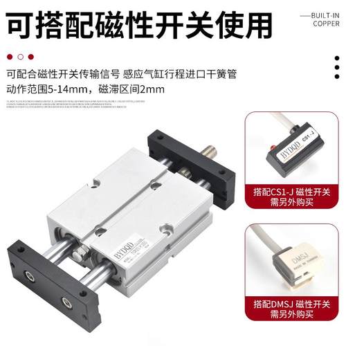 气动双轴双杆TNJ行程可调气缸10-16-20-25-32/30-40-50-75-100-S - 图1